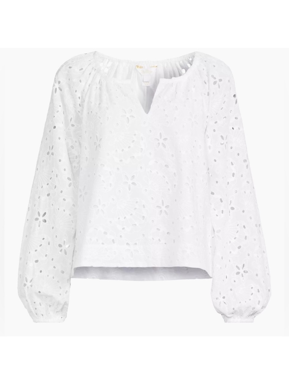 Lilly Pulitzer Maisha Seashell Eyelet Notch Blouse White Size Medium